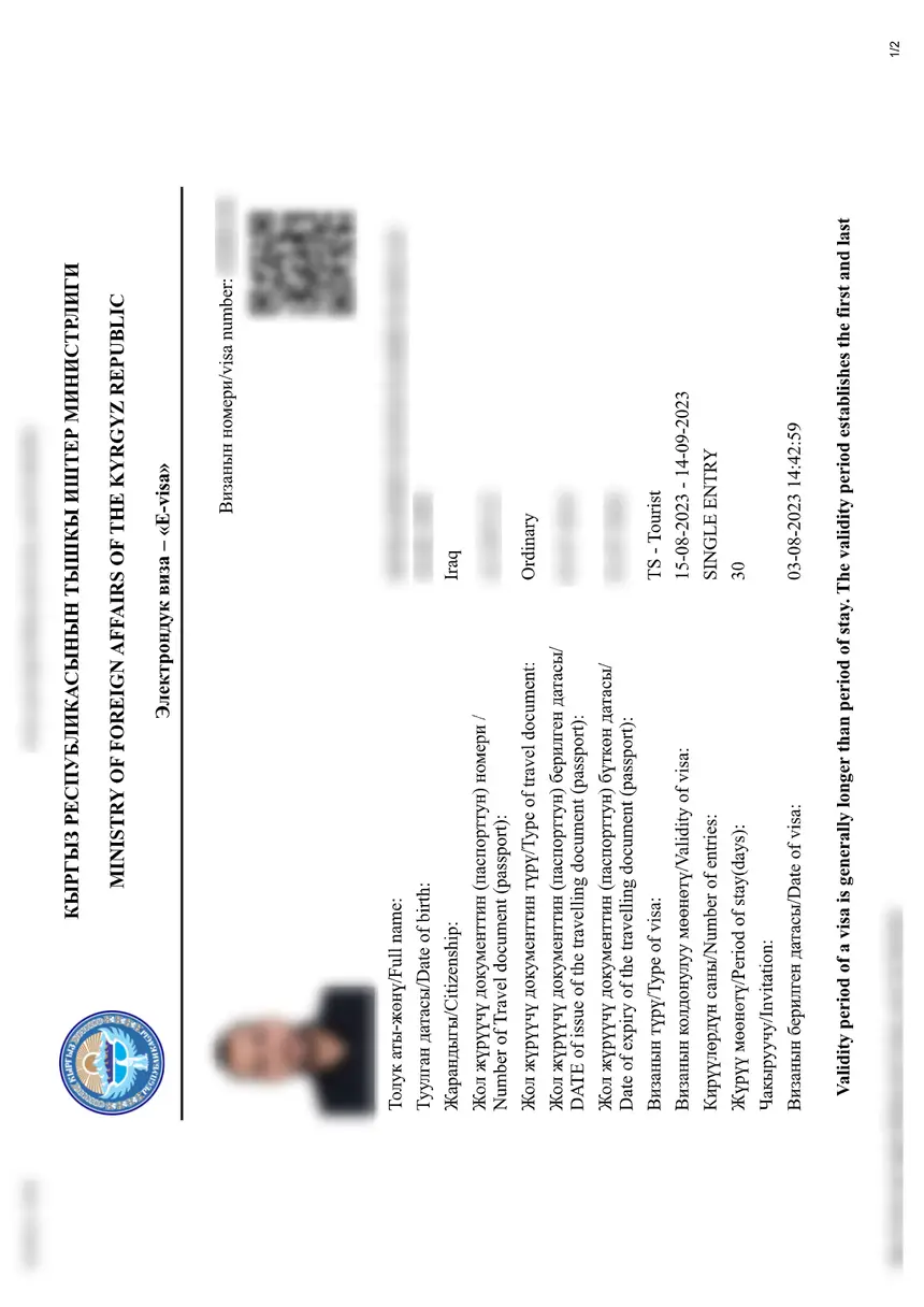 Kyrgyzstan eVisa sample